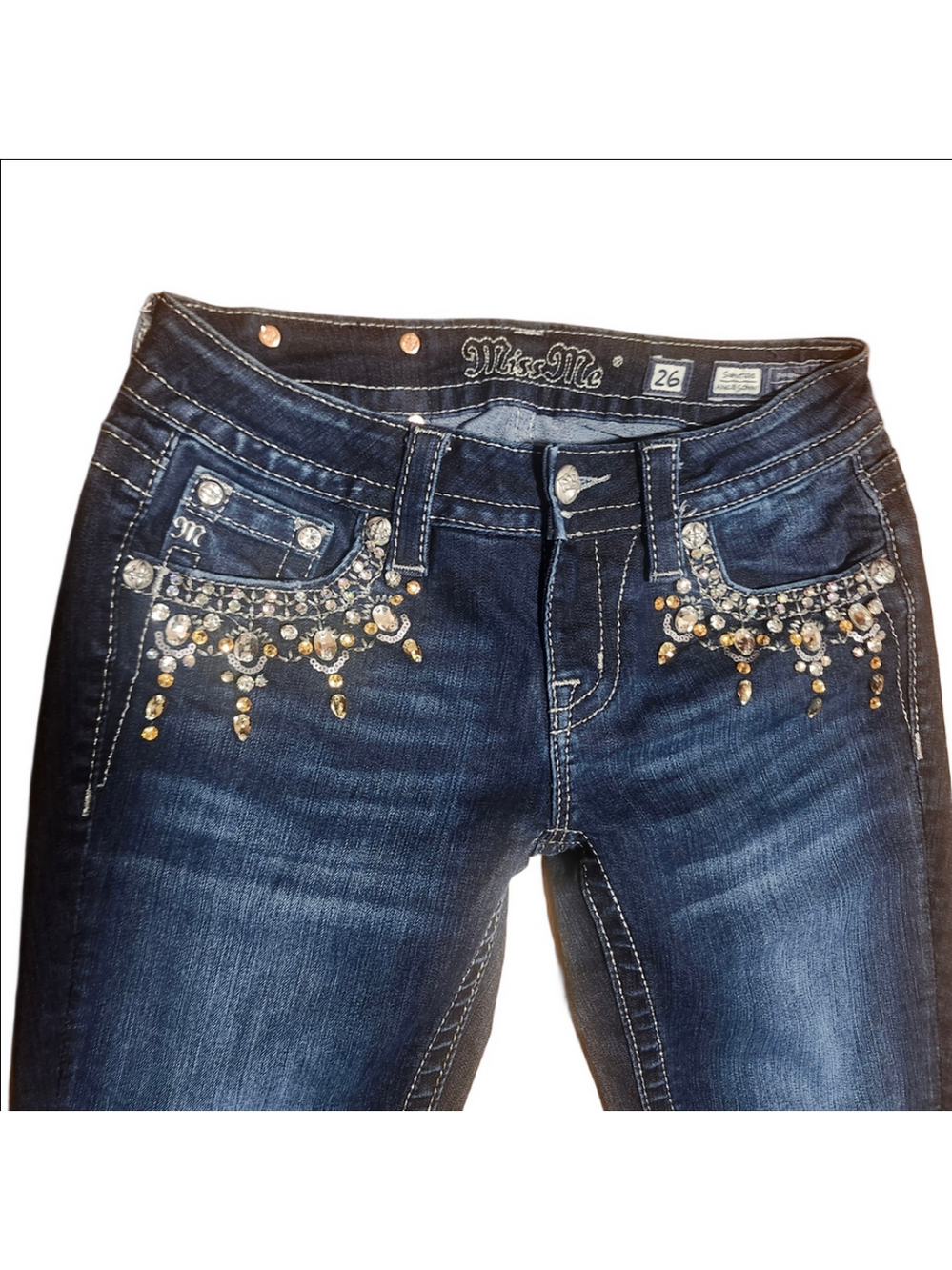 Miss Me Dark Blue Boot Cut Jeans with Embellishments